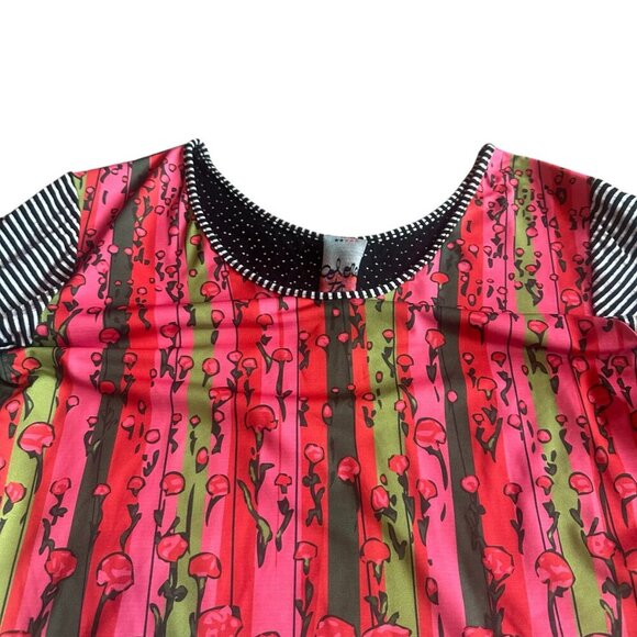 Volt Designs Rose Print Dress Stripe Back Colorful Stretch Size 3 Large Women's - Picture 2 of 13